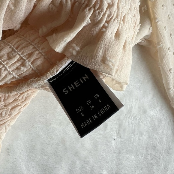 SHEIN Beige Swiss Dots Shirred Crop Blouse - Picture 7 of 9